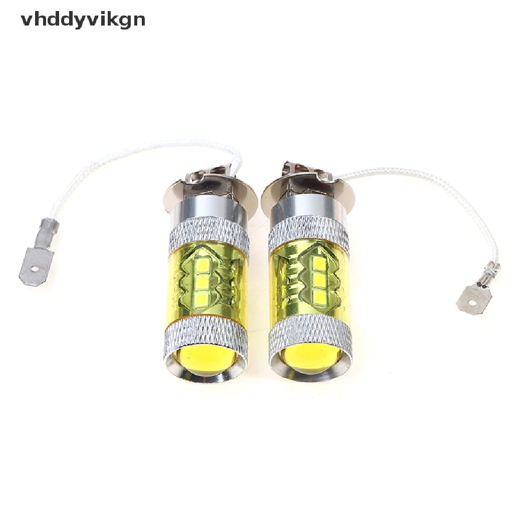 Bộ 2 Đèn LED Sương Mù Ánh Sáng Vàng 12-24V H3 80W 16 SMD Chất Lượng Cao Cho Xe Hơi