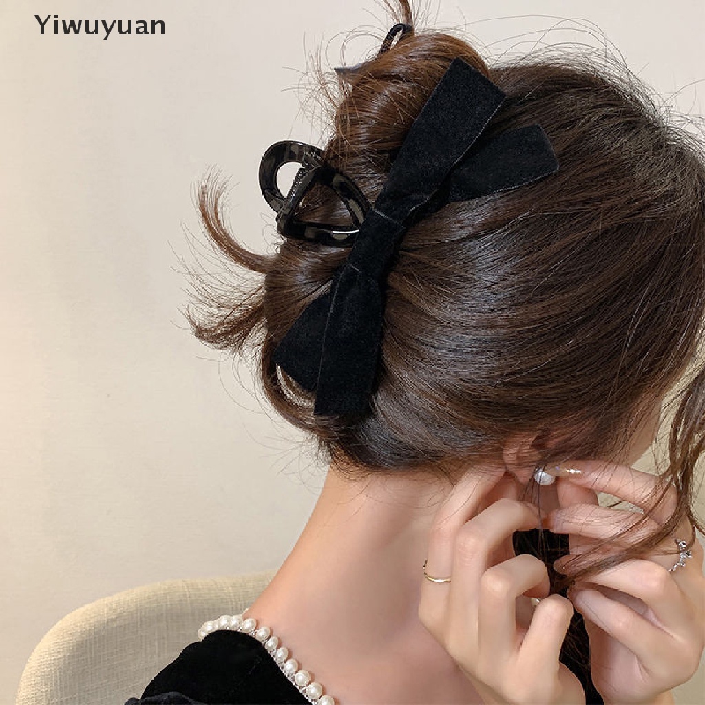< Yiwuyuan > Kẹp Tóc Cá Mập Đen Cỡ Lớn Bằng Nhung Phong Cách retro Hàn Quốc Ngọt Ngào Dành Cho Bạn Gái