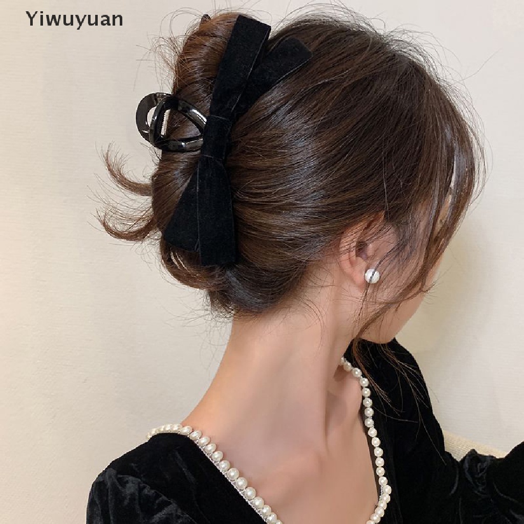 < Yiwuyuan > Kẹp Tóc Cá Mập Đen Cỡ Lớn Bằng Nhung Phong Cách retro Hàn Quốc Ngọt Ngào Dành Cho Bạn Gái