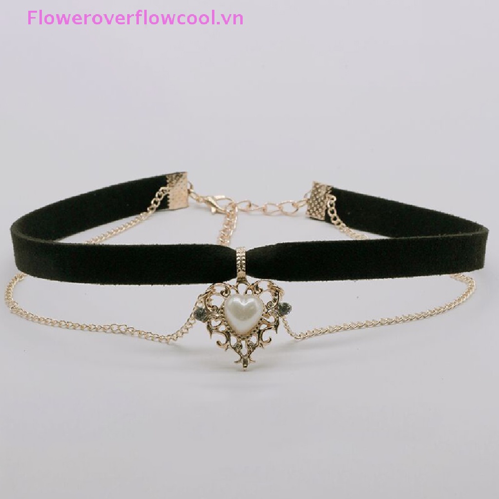 Vòng Cổ Choker Dây Nhung Đen Mặt Trái Tim Phong Cách Vintage