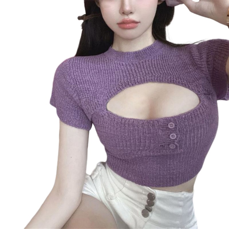 Áo Thun Dệt Kim Tay Ngắn Cổ Tròn Dáng Ôm Thời Trang Mùa Hè Dành Cho Nữ