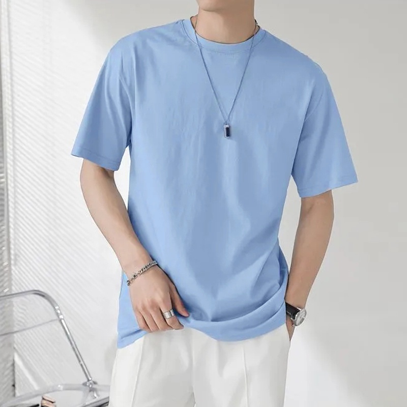 INCERUN Áo Thun Tay Ngắn Cổ Tròn Màu Trơn