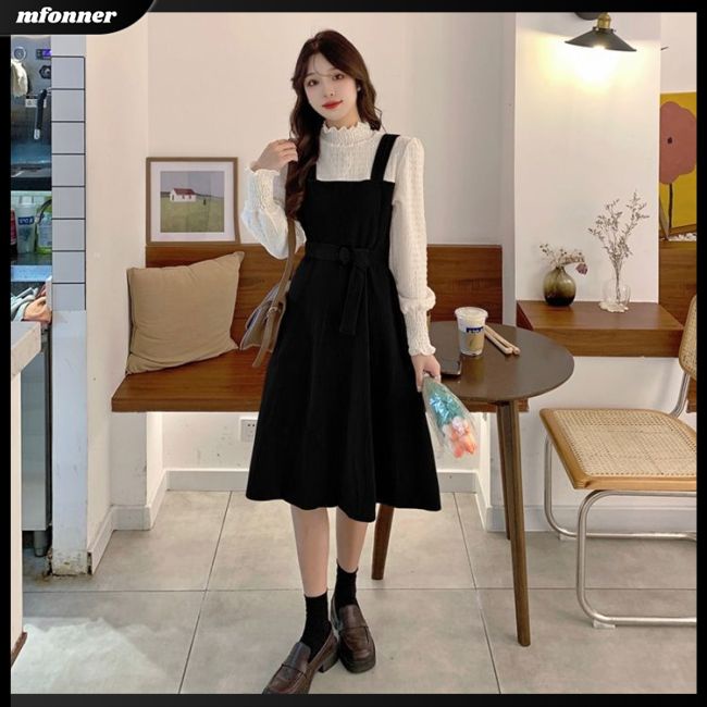 Đầm Tay Dài Giả Hai Lớp Phối Bèo Giả Hai Lớp Kèm Thắt Lưng Thời Trang Cho Gia Đình