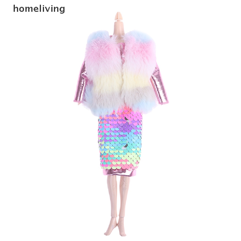 Đầm Búp Bê Dài Tay Đính Hạt Cườm Màu Sắc Gradient 30cm