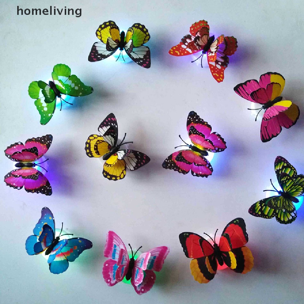 1 Miếng Dán Tường Trang Trí Hình Bướm 3D Nhiều Màu Có Đèn LED DIY