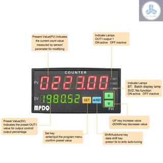 Multi-functional Dual Light-emitting Diode Display Digital Counter 90~265V AC/DC Length Meter with 2 Relay Output and Pulse PNP NPN