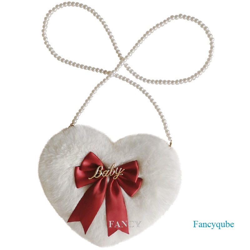 Sang Trọng Túi Đeo Vai Nhung Lông Đính Nơ Ngọc Trai Hình Trái Tim Dễ Thương Phong Cách Lolita Nhật