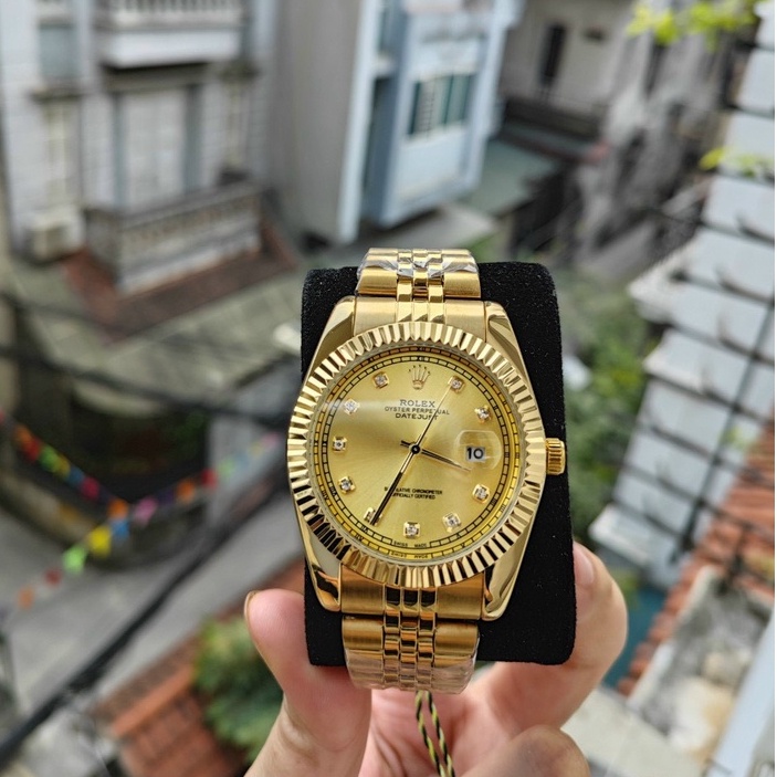 ĐỒNG HỒ NAM ROLEX VIỀN BĂM MÁY NHẬT SIZE 36MM MẠ VÀNG, KÍNH SAPHIRE CHỐNG TRẦY XƯỚC, CHỐNG NƯỚC TẶNG KÈM VÒNG ĐEO TAY