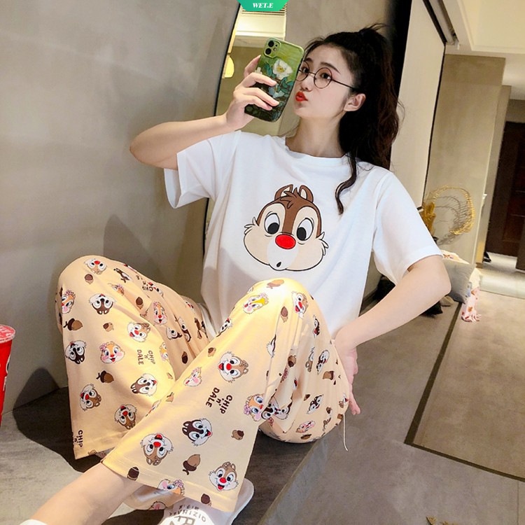 SANRIO Bộ Đồ Ngủ Tay Ngắn In Hoạt Hình Kiki Và Titi Dễ Thương Thời Trang Mùa Hè 2023 Cho Nữ