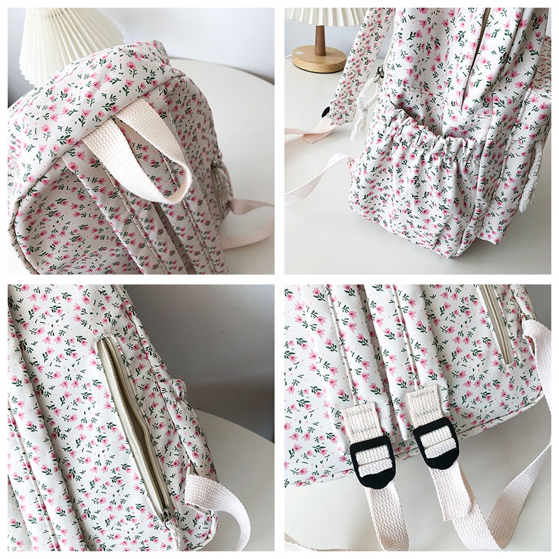 MISCHA Ba Lô Đi Học Sức Chứa Lớn Họa Tiết Hoa Nghệ Thuật Tươi Mới Phong Cách Nhật Bản Cho Nữ