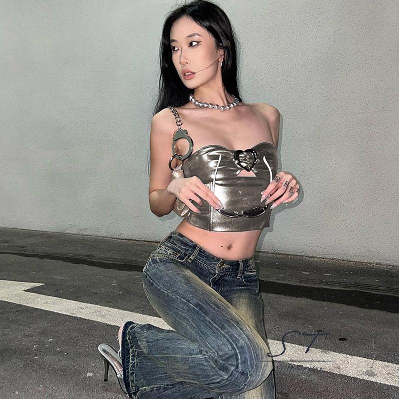 Áo Crop Top Không Tay Hở Lưng Có Khóa Kéo CY03 Thời Trang Mùa Hè Cho Nữ