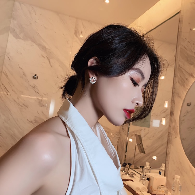 Bông Tai Mạ Bạc 925 Đính Ngọc Trai Đơn Giản Phong Cách Hàn Quốc Mới