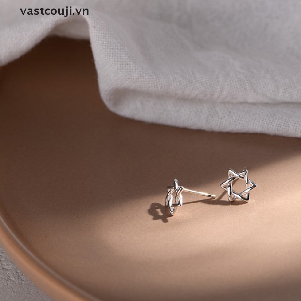 Khuyên Tai Bạc Mini Hình Mặt Trăng Và Ngôi Sao Dễ Thương Thời Trang Cho Nữ