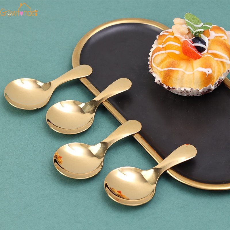 Muỗng Cà Phê / Trà / Gia Vị Bằng Thép Không Gỉ 304 Tay Cầm Ngắn Màu Vàng / Bạc Dễ Thương