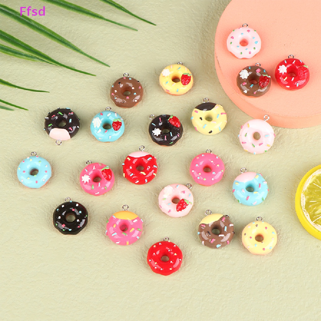 {Ffsd} Set 10 Phụ Kiện Làm Trang Sức Hình Bánh Donut Rỗng Bằng Nhựa Resin Dễ Thương