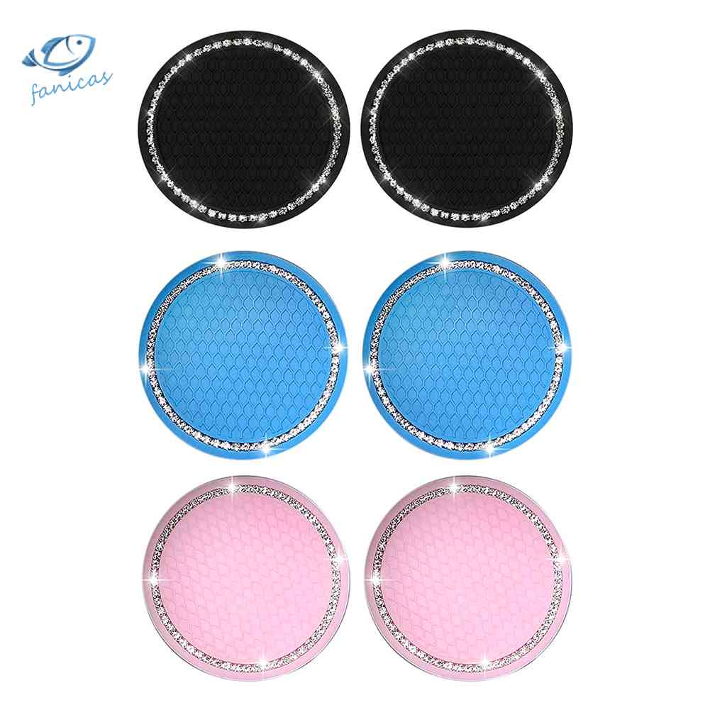 Bộ 2 Đế Lót Ly Chống Trượt Đính Đá Dễ Thương Cho Xe Hơi