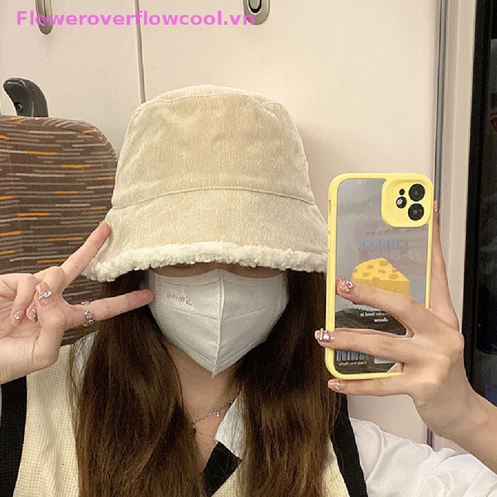 Mũ Bucket Chất Liệu Lông Cừu Giả Có Thể Đảo Ngược Thời Trang Mùa Đông Cho Nữ