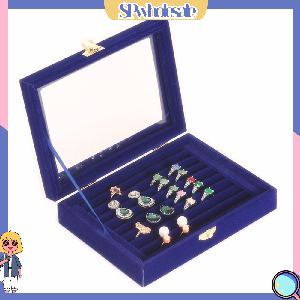 <SPwholesale> Khay Nhung Trưng Bày Trang Sức Khuyên Tai / Nhẫn Có Nắp Kính