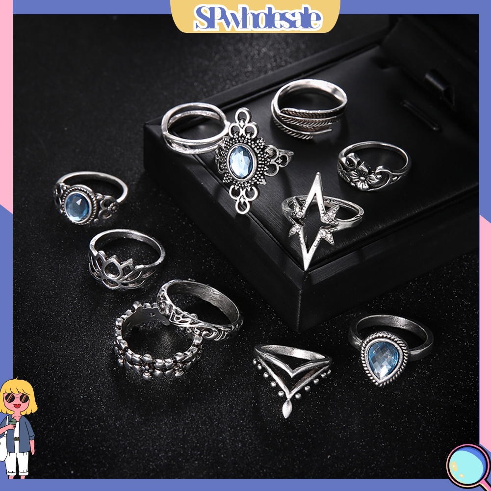<SPwholesale> Set 11 Nhẫn Đeo Khớp Ngón Tay Phong Cách Retro
