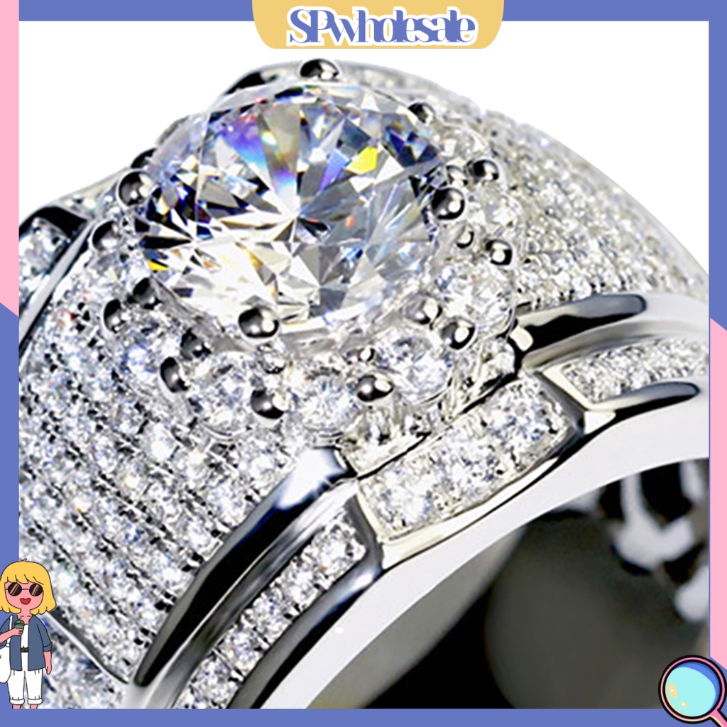 <SPwholesale> Nhẫn Đính Hôn Mạ Bạc Đính Đá Thời Trang Dành Cho Nam