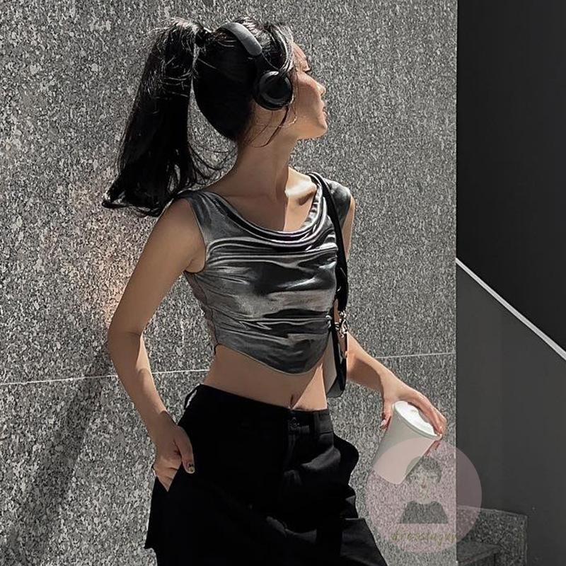 Áo Tank Top Không Tay Cổ Tròn Viền Cong Màu Trơn Thời Trang Mùa Hè Cho Nữ