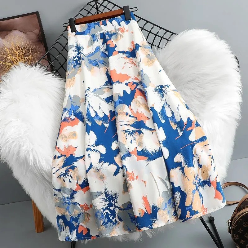 Chân Váy Midi Chữ A Lưng Cao Co Giãn Phối Túi In Họa Tiết Hoa Lớn Phong Cách Thời Trang Dành Cho Nữ Size S-5XL