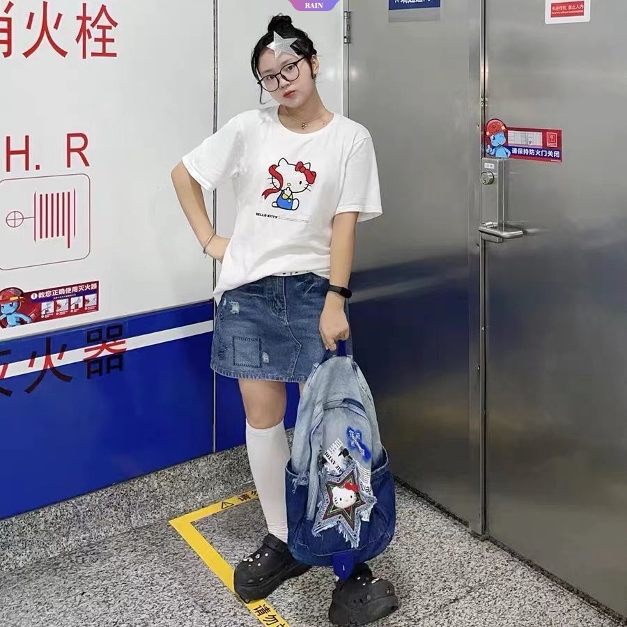 Balo Đựng Laptop Cỡ Lớn In Họa Tiết Sanrio Hello Kitty Phong Cách Hip Hop Thời Trang Cho Nam Và Nữ Y2k