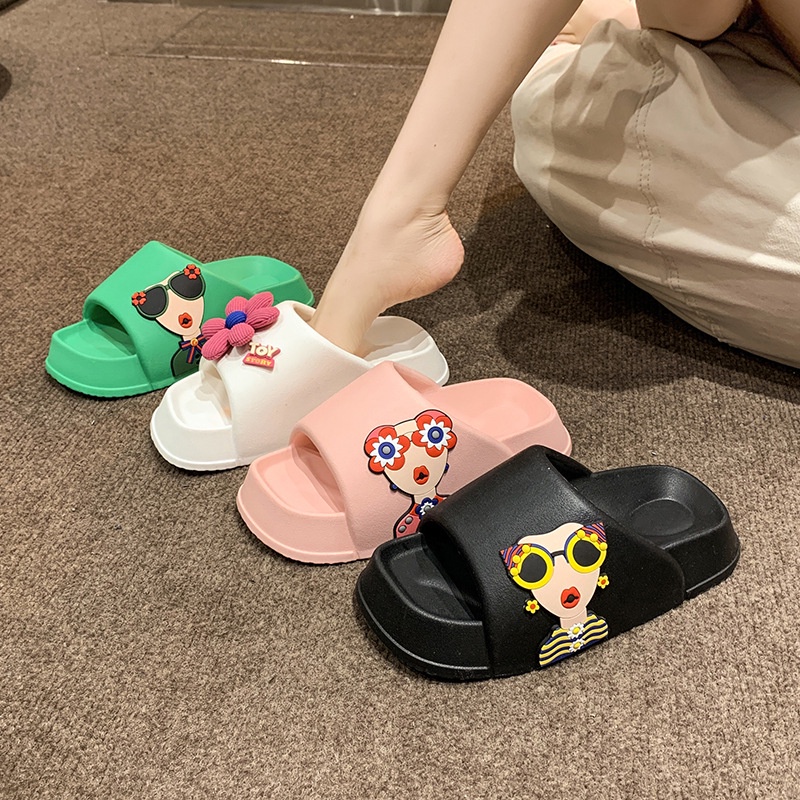 195.Dép đi trong nhà Đế Dày Mềm Mại Họa Tiết Hoạt Hình Màu Kẹo Phong Cách Hàn Quốc Cho Nữ