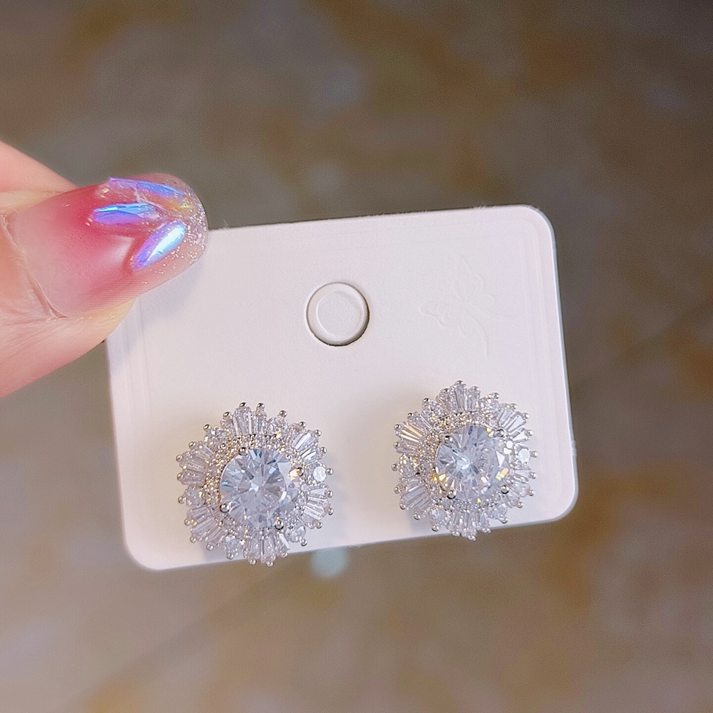 Bông Tai Hình Hoa Tuyết Đính Đá Zircon Cao Cấp Phong Cách Âu Mỹ Sang Trọng