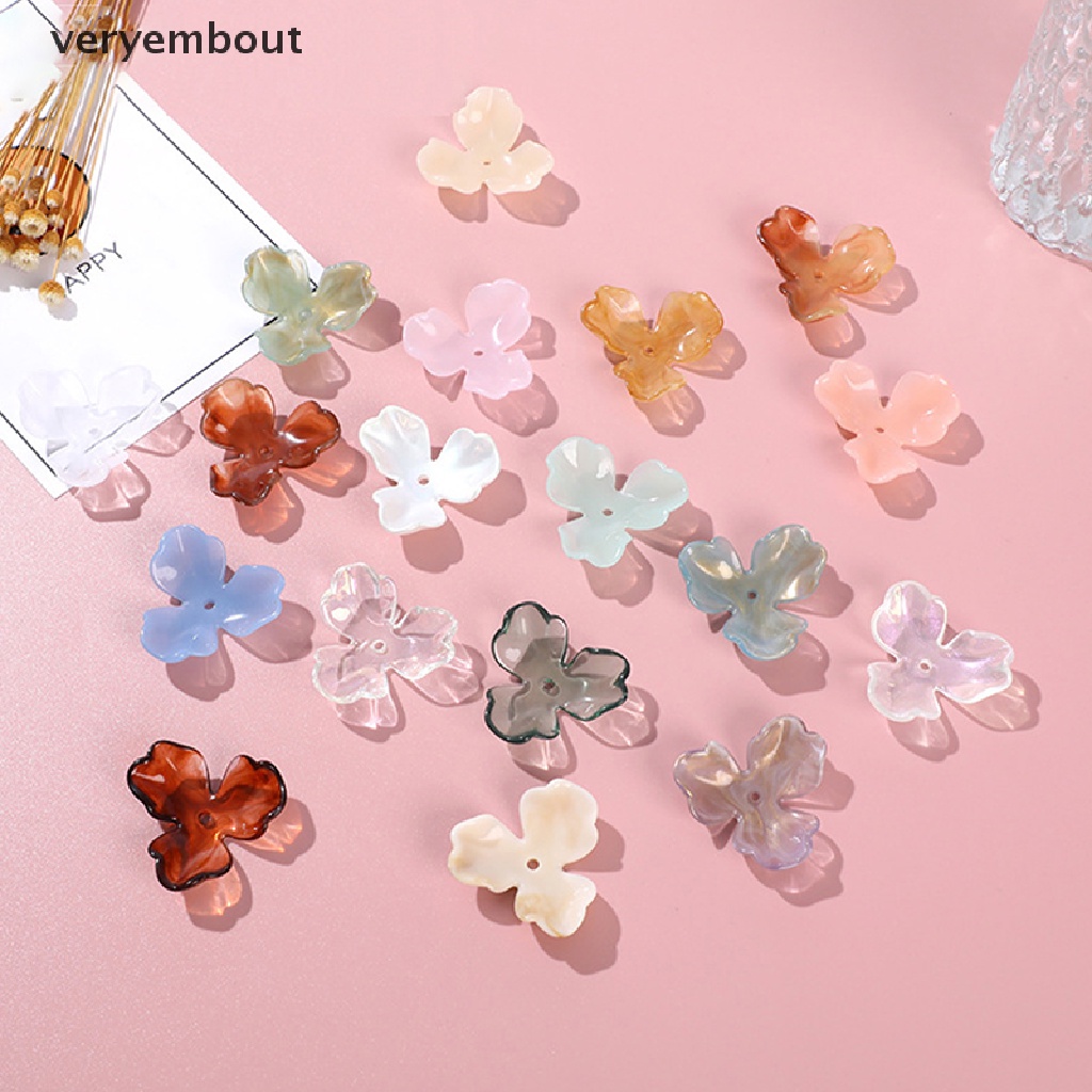 Set 10 Hạt Ngọc Trai Giả Hình Cánh Hoa Bằng Acrylic Kích Thước 39x36mm Dùng Trang Trí Quần Áo