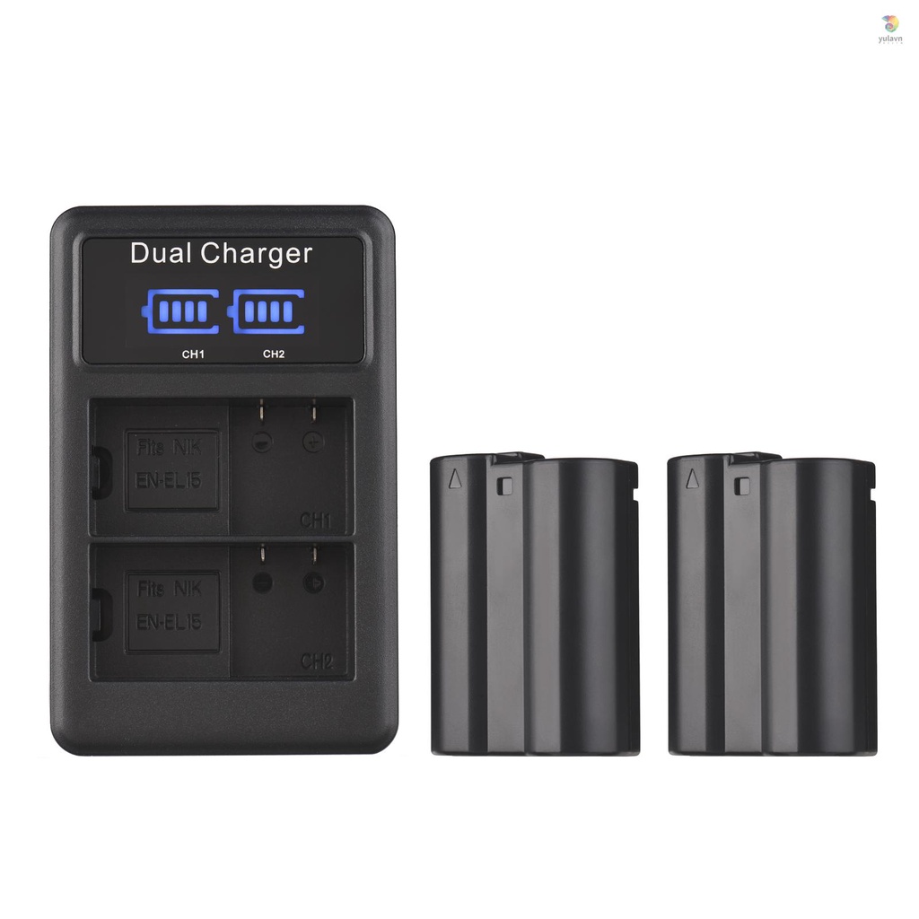 Bộ 2 Pin Và Sạc EN-EL15 7.4V 2550mAh + 1 Cổng Sạc USB LED2-EL15 Cho Z6 Z7 1 V1 D500 D600 D