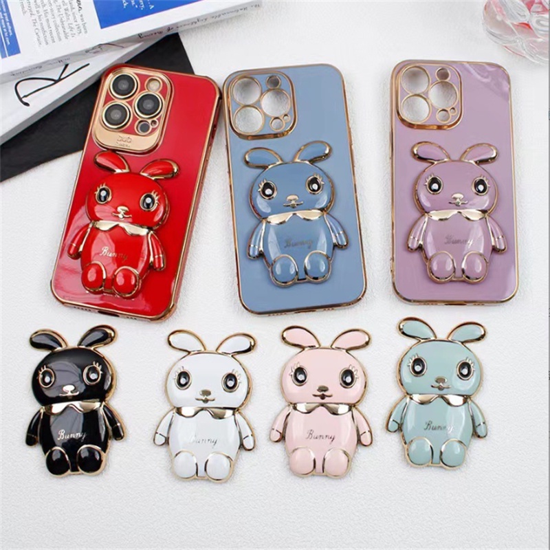 Giá Đỡ Điện Thoại Di Động Dạng Gập Hình Thỏ Mạ Màu Dễ Thương Có Nút Đẩy Và Kéo Và Kéo