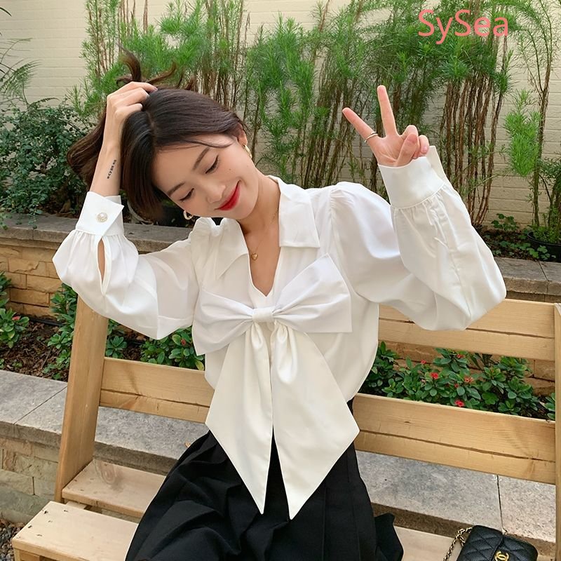 Áo Sơ Mi Dài Tay Phối Nơ Thời Trang Pháp Dành Cho Nữ