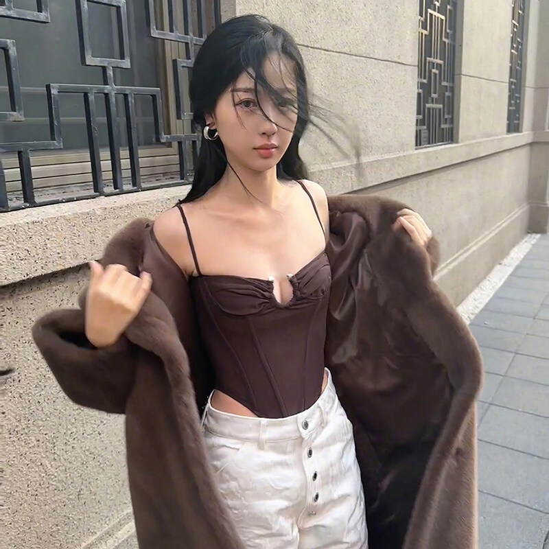 Kliou 2023 Mới Áo Croptop Hai Dây Ôm Dáng Khoét Lỗ Rỗng Gợi Cảm Ngọt Ngào Phong Cách Retro Mùa Hè Cho Nữ