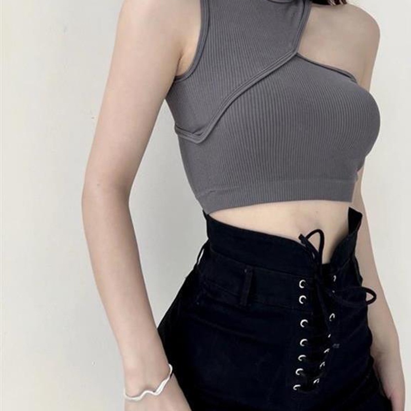 IELGY     suspended Áo tank top Ngắn Ôm Ngực Không Tay Có Đệm Lót Bên Trong Cho Nữ