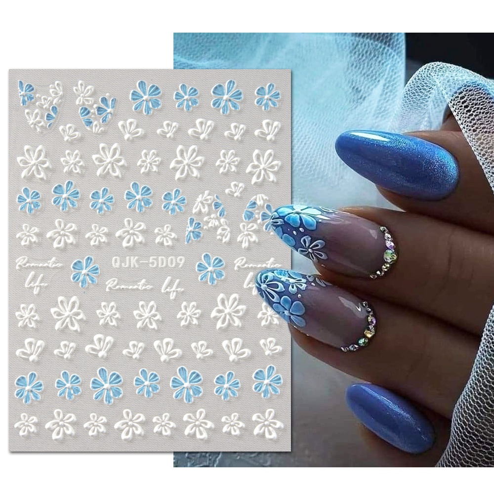 Nhãn Dán Acrylic Dập Nổi Hình Hoa Cúc Năm Cánh 5D Trang Trí Móng Tay