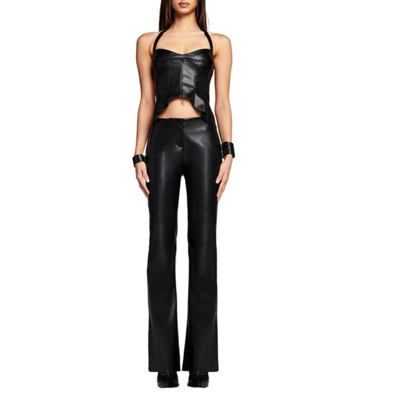 Xiangbao Áo Crop Top Giả Da Không Tay Hở Lưng Phong Cách Insgrams Y2k Gợi Cảm Cho Nữ Pa