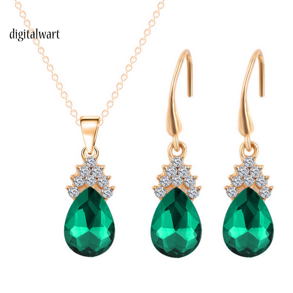 Kỹ Thuật Số| Bộ Trang Sức 2 Món Bằng Đồng Đính Đá Zircon Hình Giọt Nước