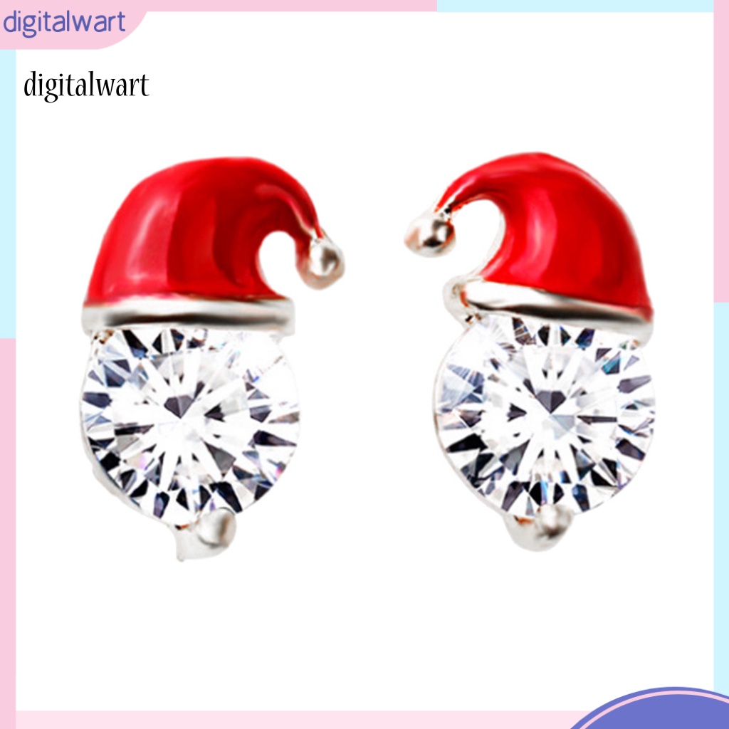 Kỹ Thuật Số| Bông Tai HợP Kim HìNh Mũ GiáNg Sinh ĐíNh Đá Xinh XắN