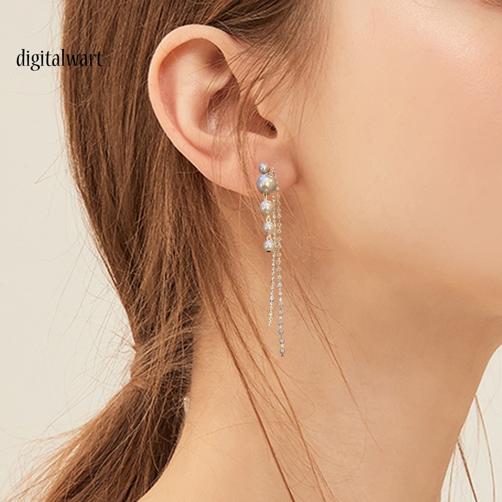 Kỹ Thuật Số| 1 Đôi Bông Tai Tua Rua Dài Đính Ngọc Trai Giả Lấp Lánh Thời Trang Dự Tiệc