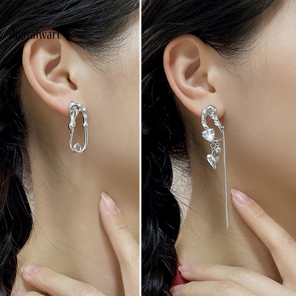 Kỹ Thuật Số| 1 Đôi Bông Tai Hình Kẹp Giấy Xếp Ly Không Đối Xứng Hình Trái Tim Dành Cho Nữ