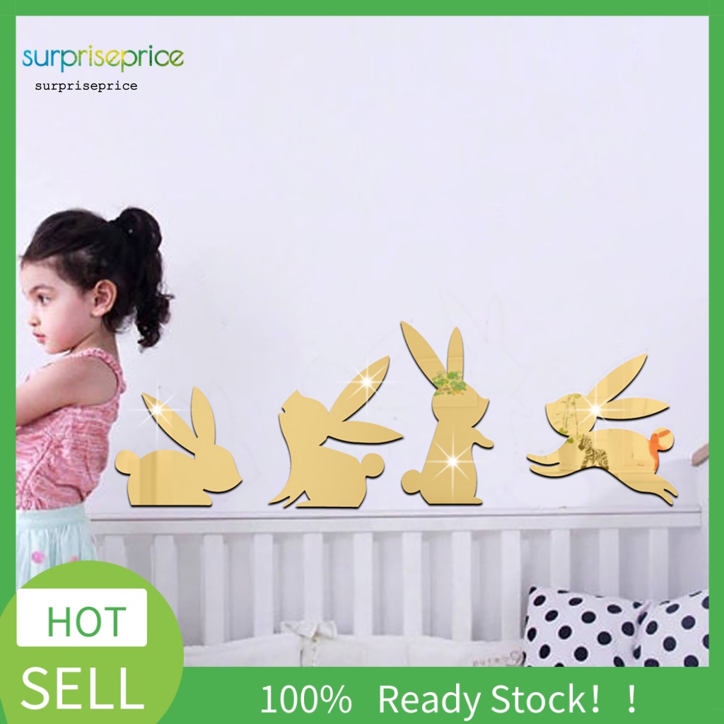 Bộ 4 Miếng Dán Acrylic Tráng Gương 3D Tự Dính Có Thể Tháo Gỡ Dùng Trang Trí Nhà Cửa