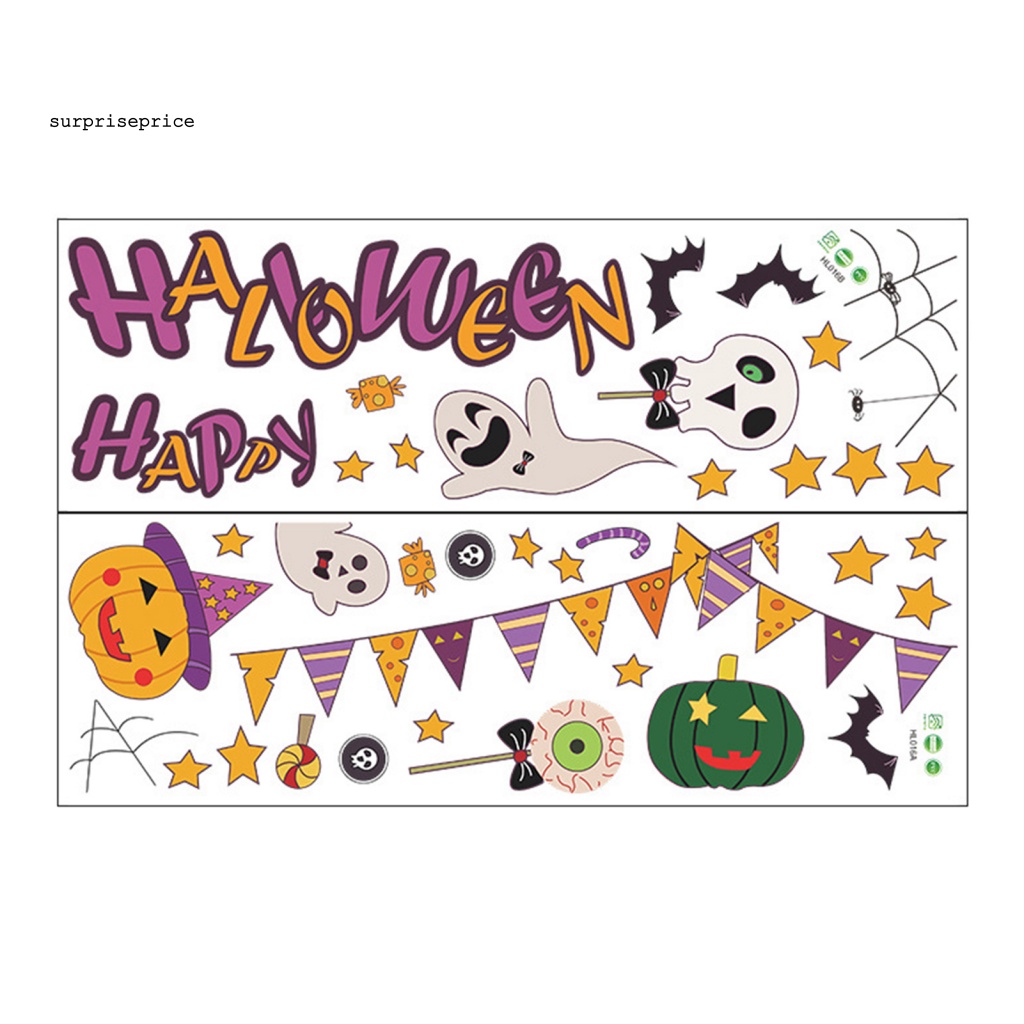 Bộ 2 Đề Can Dán Tường Tự Dính Họa Tiết Hoạt Hình Bí Ngô Ma Quái Trang Trí Halloween
