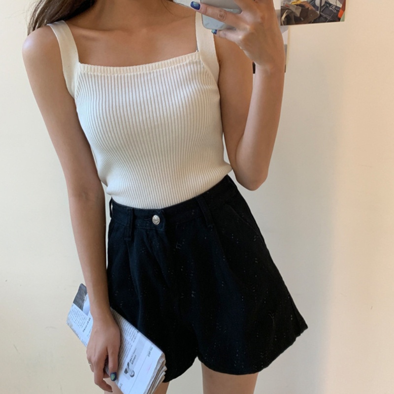 Áo Hai Dây Dệt Kim Cổ Vuông Màu Sắc Nổi Bật Thời Trang Cho Nữ