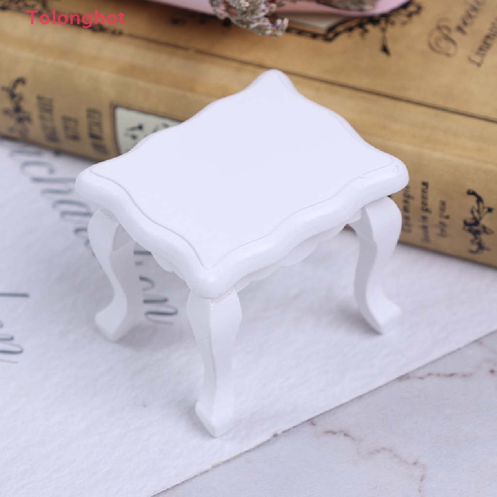 Mô Hình Bàn Gỗ Trắng Hình Vuông Tỉ Lệ 1: 12 Trang Trí Nhà Búp Bê