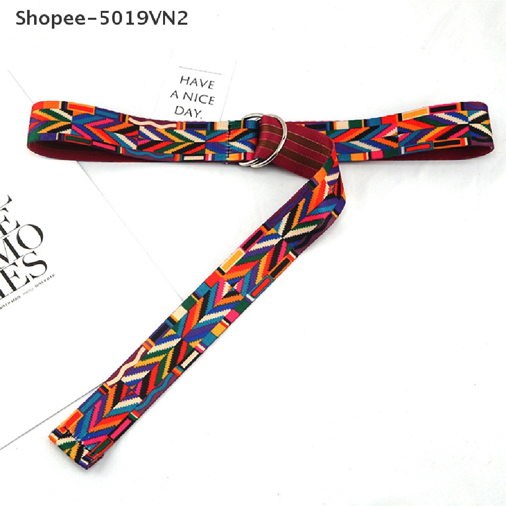 Thắt Lưng Vải Canvas Khóa Chữ D In Họa Tiết Bohemian Thời Trang Cho Nữ