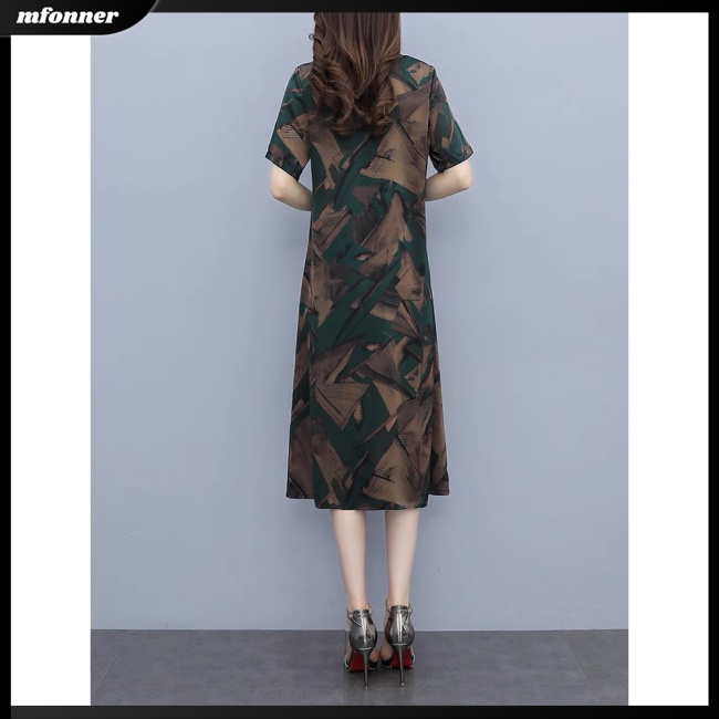 Đầm Midi Tay Ngắn Cổ Chữ V Bằng Lụa Lạnh Dáng Rộng In Họa Tiết Cổ Điển Thời Trang Mùa Hè Dành Cho Bạn Nữ