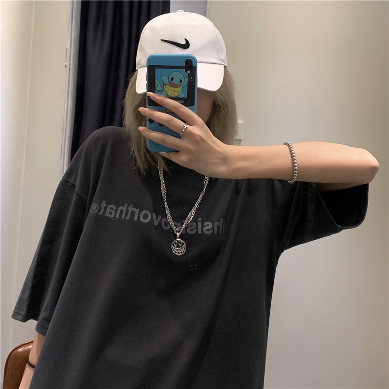 Áo Thun Nữ Ngắn Tay In Chữ Phong Cách Hàn Quốc Năng Động