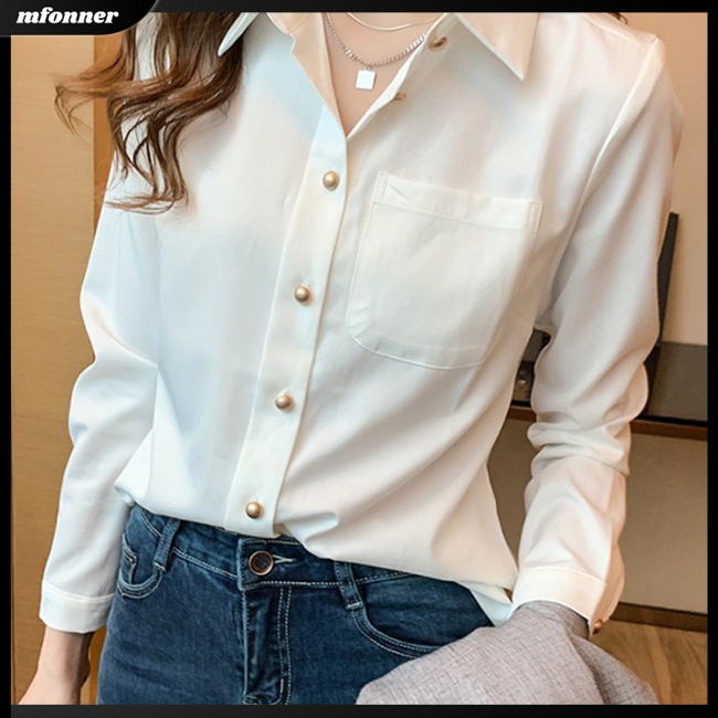 Áo Sơ Mi Voan Tay Dài Màu Sắc Thanh Lịch Dành Cho Nữ