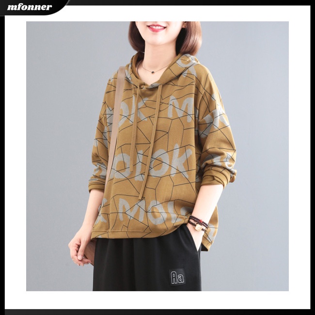 Áo Hoodie Dáng Rộng In Chữ Phong Cách Retro Cá Tính Cho Nữ
